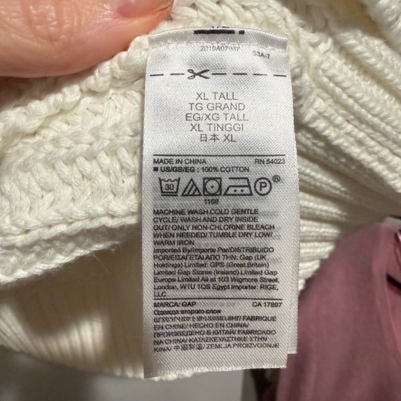 GAP Cotton Ivory Cable Knit Turtleneck Sweater, Size XL Tall - Picture 5 of 6